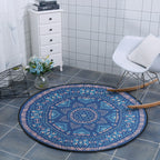 Blue Bedroom Carpet Southwest Triangle Line Pattern Carpet Polyester Machine Washable Carpet