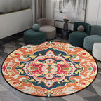 Orange Bedroom Rug Moroccan Floral Pattern Area Rug Polyester Pet Friendly Washable Rug