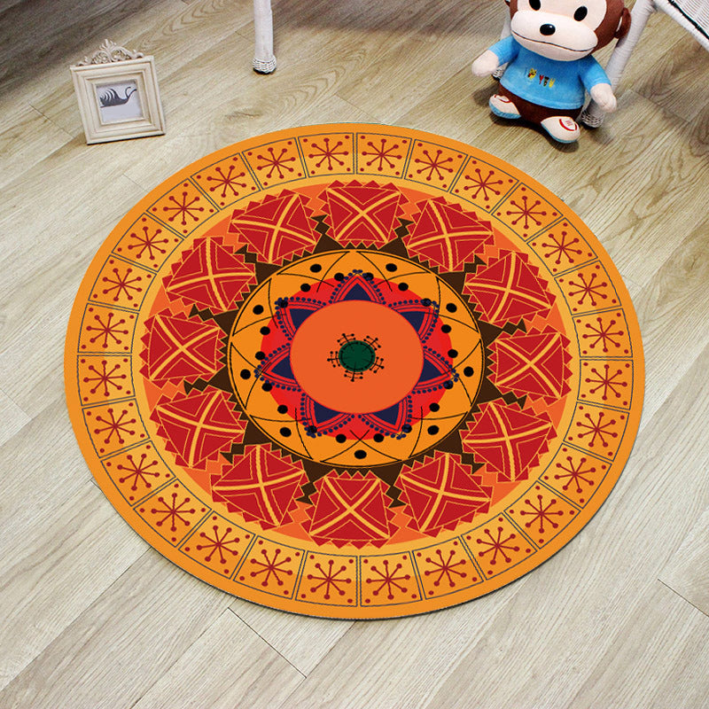 Orange Bedroom Rug Moroccan Floral Lotus Pattern Area Rug Polyester Machine Washable Stain Resistant Rug