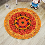 Orange Bedroom Rug Moroccan Floral Lotus Pattern Area Rug Polyester Machine Washable Stain Resistant Rug