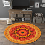 Orange Bedroom Rug Moroccan Floral Lotus Pattern Area Rug Polyester Machine Washable Stain Resistant Rug