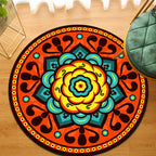 Orange Bedroom Rug Moroccan Floral Lotus Pattern Rug Polyester Machine Washable Stain Resistant Rug