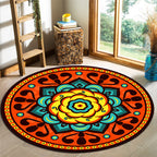 Orange Bedroom Rug Moroccan Floral Lotus Pattern Area Rug Polyester Machine Washable Stain Resistant Rug