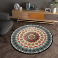 Green Bedroom Carpet Moroccan Flower Circle Pattern Carpet Polyester Pet-Friendly Non-Slip Washable Carpet