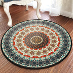 Green Bedroom Carpet Moroccan Flower Circle Pattern Carpet Polyester Pet-Friendly Non-Slip Washable Carpet