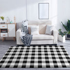 Black and White Bedroom Rug Modern Checkered Pattern Rug Polyester Washable Stain Resistant Rug