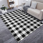 Black and White Bedroom Rug Modern Checkered Pattern Rug Polyester Washable Stain Resistant Rug