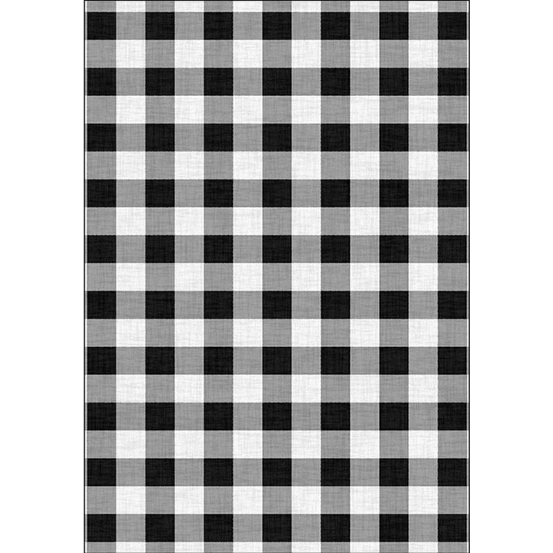 Black and White Bedroom Rug Modern Checkered Pattern Rug Polyester Washable Stain Resistant Rug