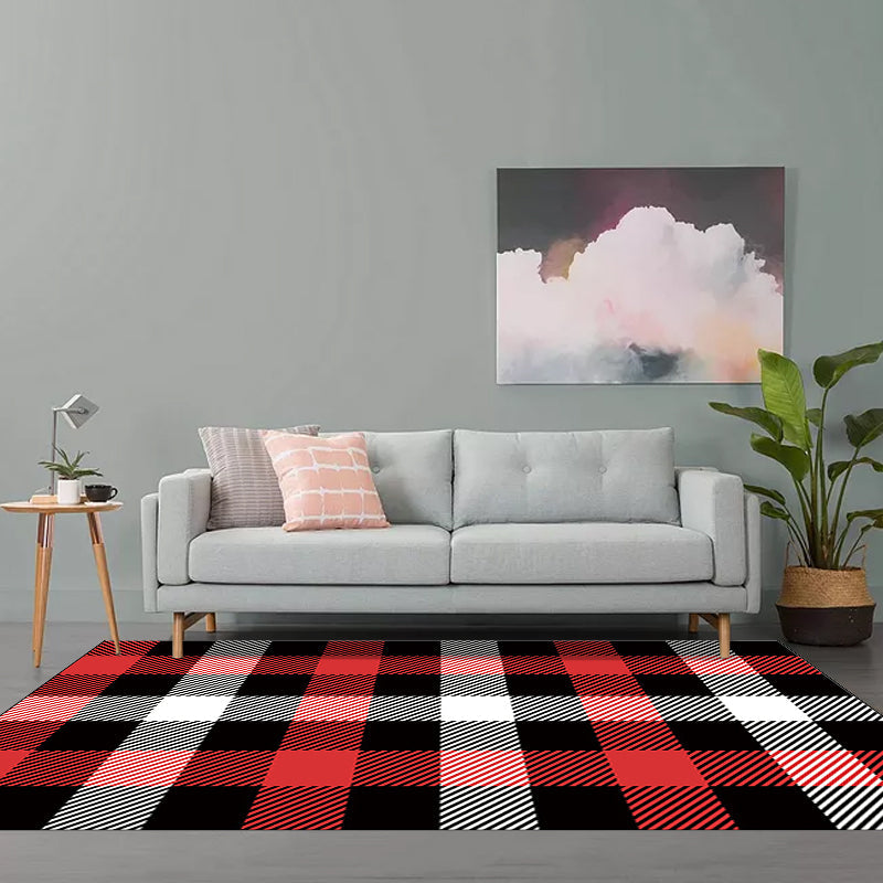 Black Bedroom Rug Modern Checkered Pattern Area Rug Polyester Non-Slip Machine Washable Rug
