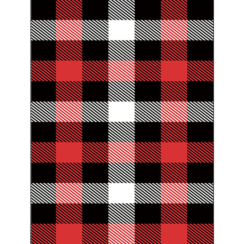 Black Bedroom Rug Modern Checkered Pattern Area Rug Polyester Non-Slip Machine Washable Rug