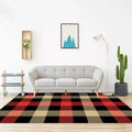 Black Bedroom Rug Modern Checkered Pattern Area Rug Polyester Non-Slip Machine Washable Rug