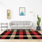 Black Bedroom Rug Modern Checkered Pattern Area Rug Polyester Non-Slip Machine Washable Rug
