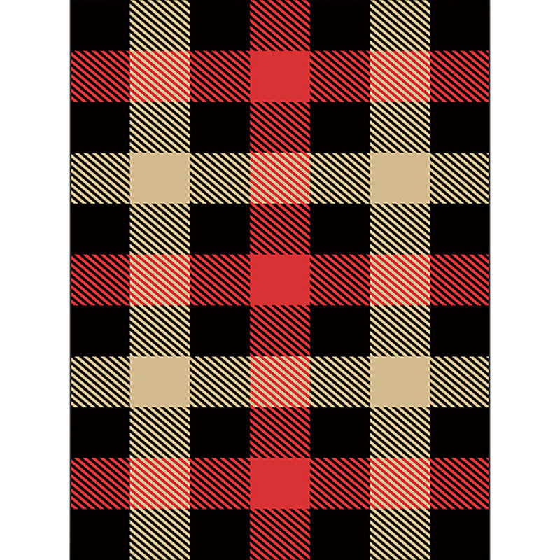 Black Bedroom Rug Modern Checkered Pattern Area Rug Polyester Non-Slip Machine Washable Rug