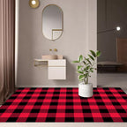Casual modern rug in red checkered stripe pattern Rug polyester pet-friendly non-slip rug for home decor