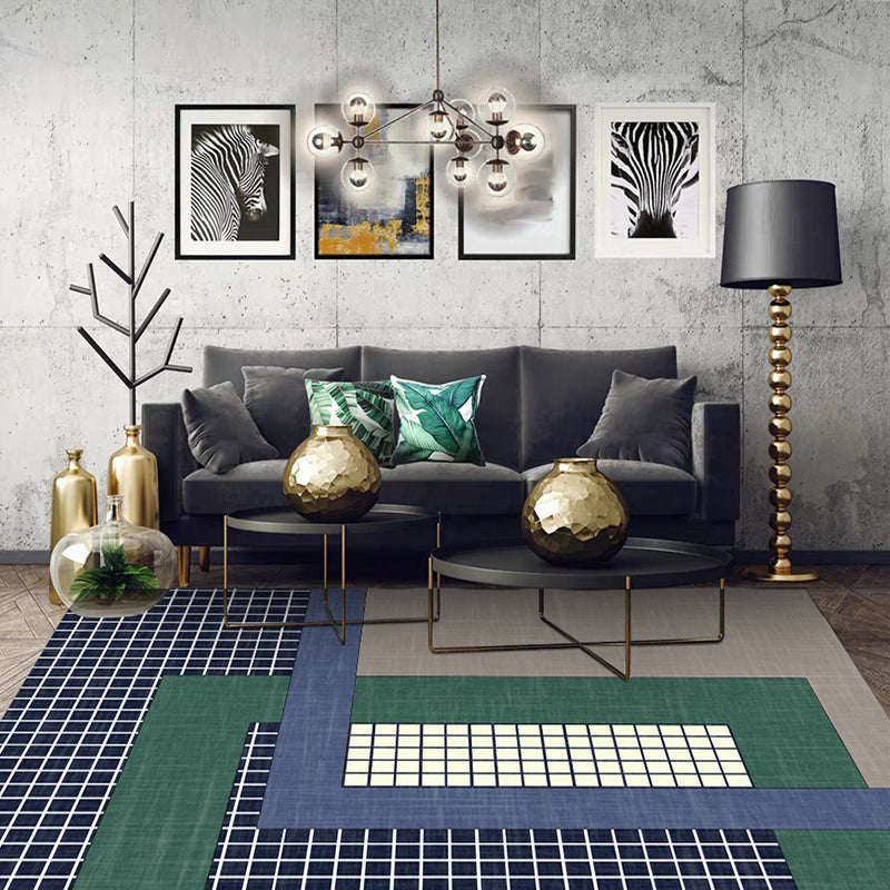 Modern living room rug Colored color box Checked pattern rug Polyester Non-slip backing rug