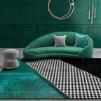 Black Bedroom Carpet Modern Color Block Houndstooth Pattern Rug Polyester Stain Resistant Rug