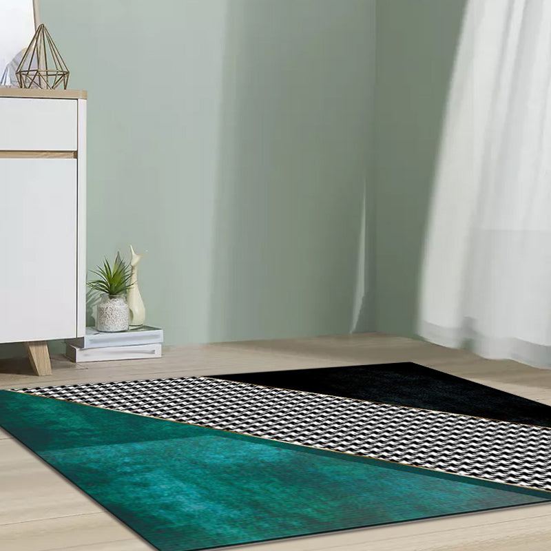 Black Bedroom Carpet Modern Color Block Houndstooth Pattern Rug Polyester Stain Resistant Rug