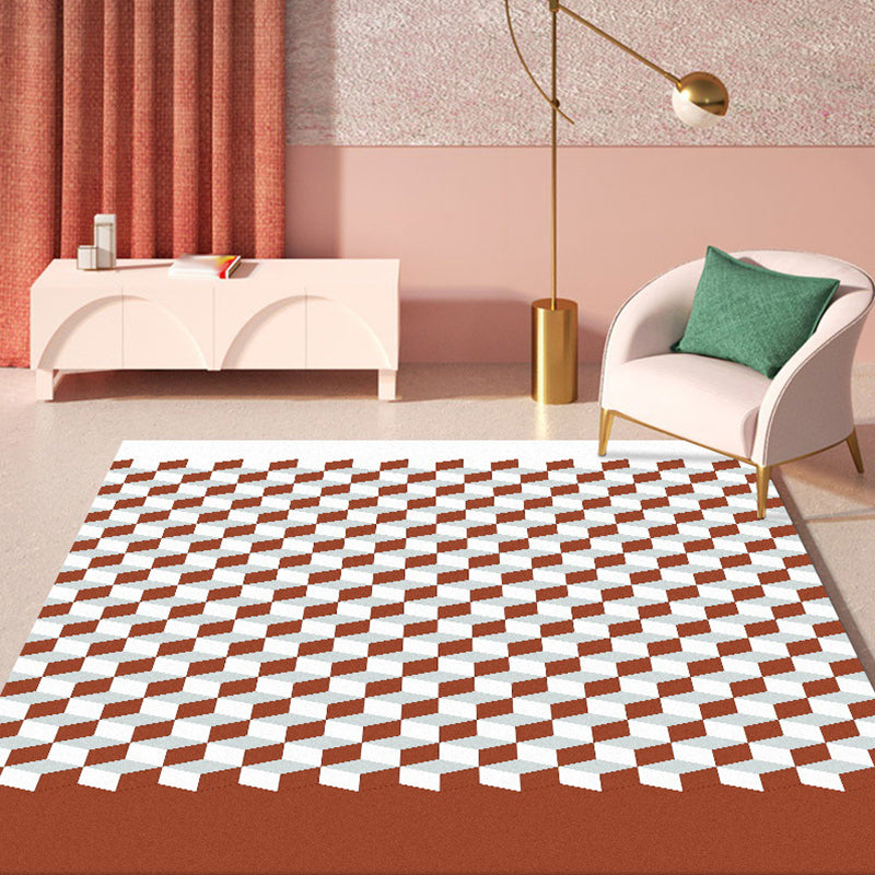 Modern living room rug Multicolored cube pattern rug Polyester non-slip backing washable rug