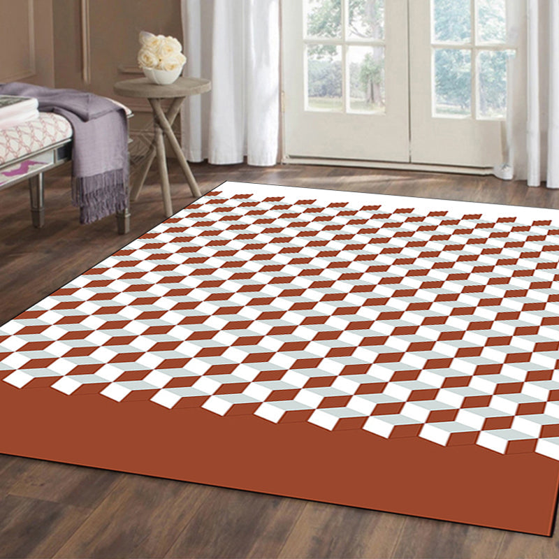Modern living room rug Multicolored cube pattern rug Polyester non-slip backing washable rug