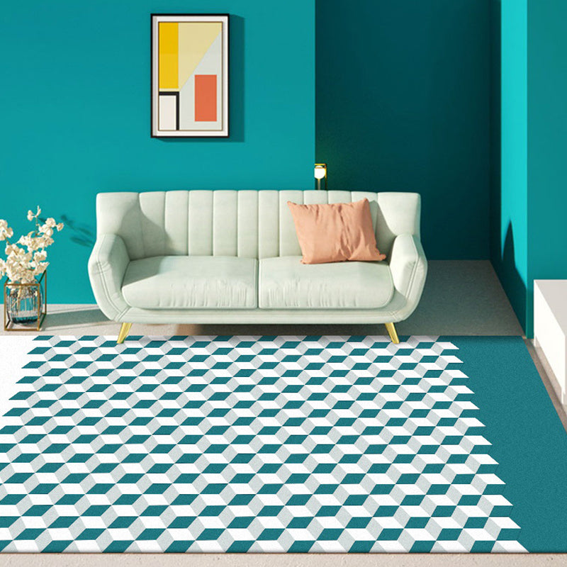 Modern living room rug Multicolored cube pattern rug Polyester non-slip backing washable rug