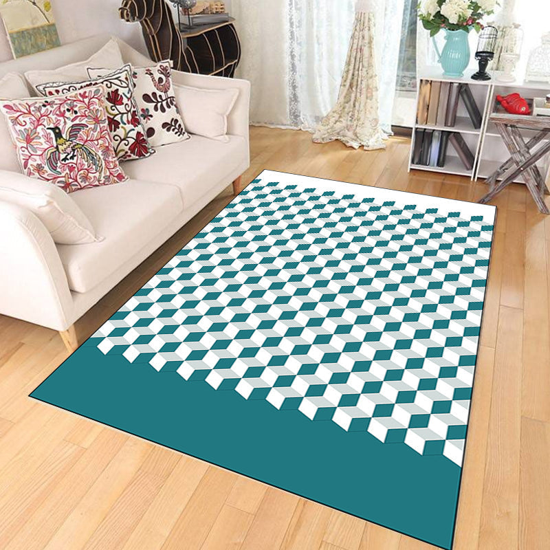 Modern living room rug Multicolored cube pattern rug Polyester non-slip backing washable rug