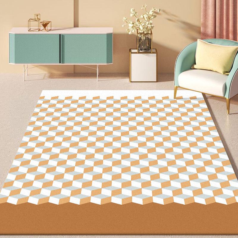 Modern living room rug Multicolored cube pattern rug Polyester non-slip backing washable rug