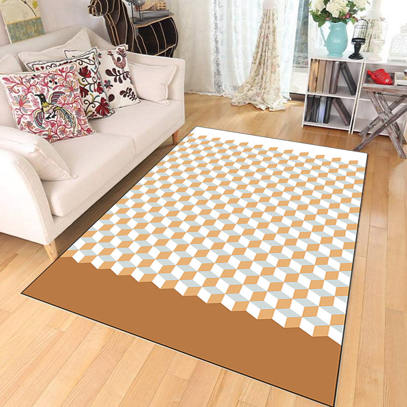 Modern living room rug Multicolored cube pattern rug Polyester non-slip backing washable rug