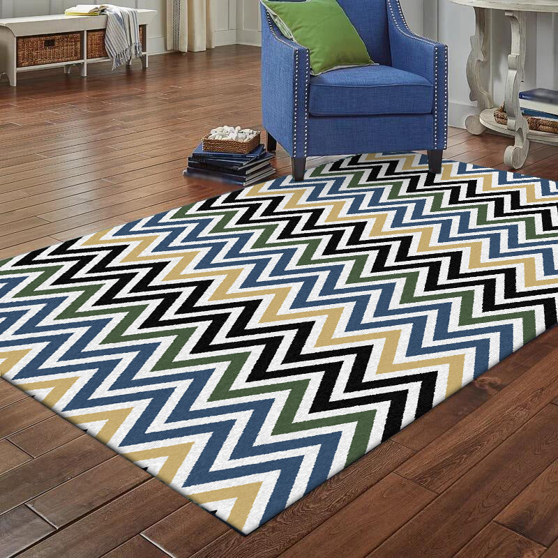 Colorful Bedroom Carpet Novelty Chevron Pattern Area Rug Polyester Non-Slip Back Carpette
