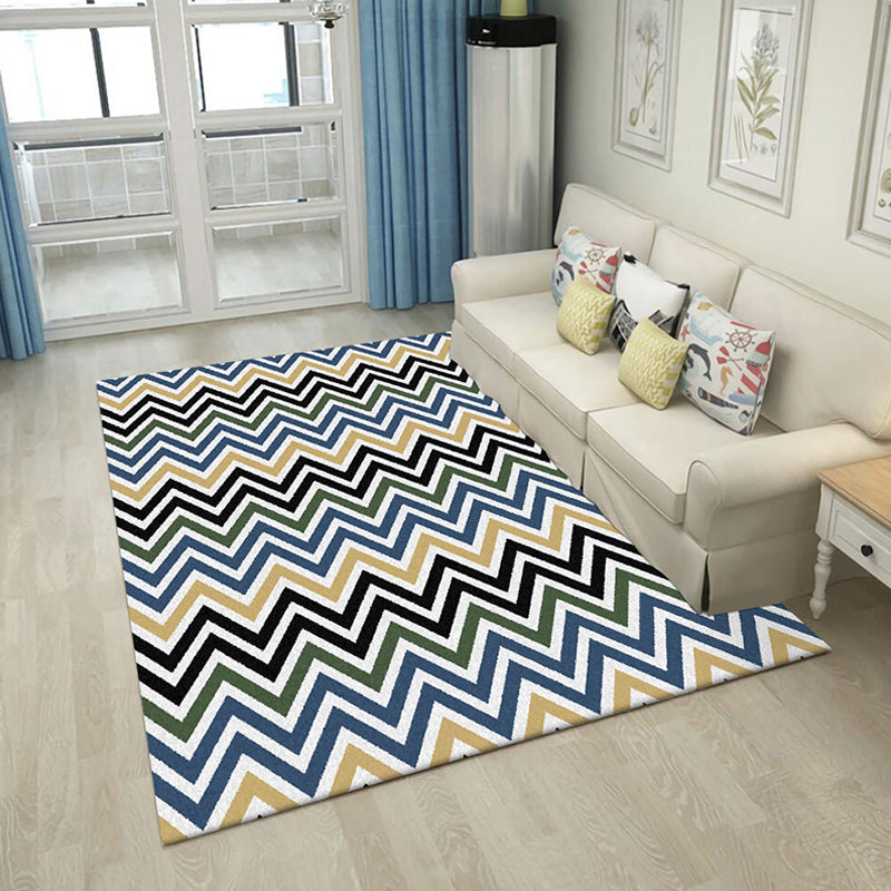 Colorful Bedroom Carpet Novelty Chevron Pattern Area Rug Polyester Non-Slip Back Carpette