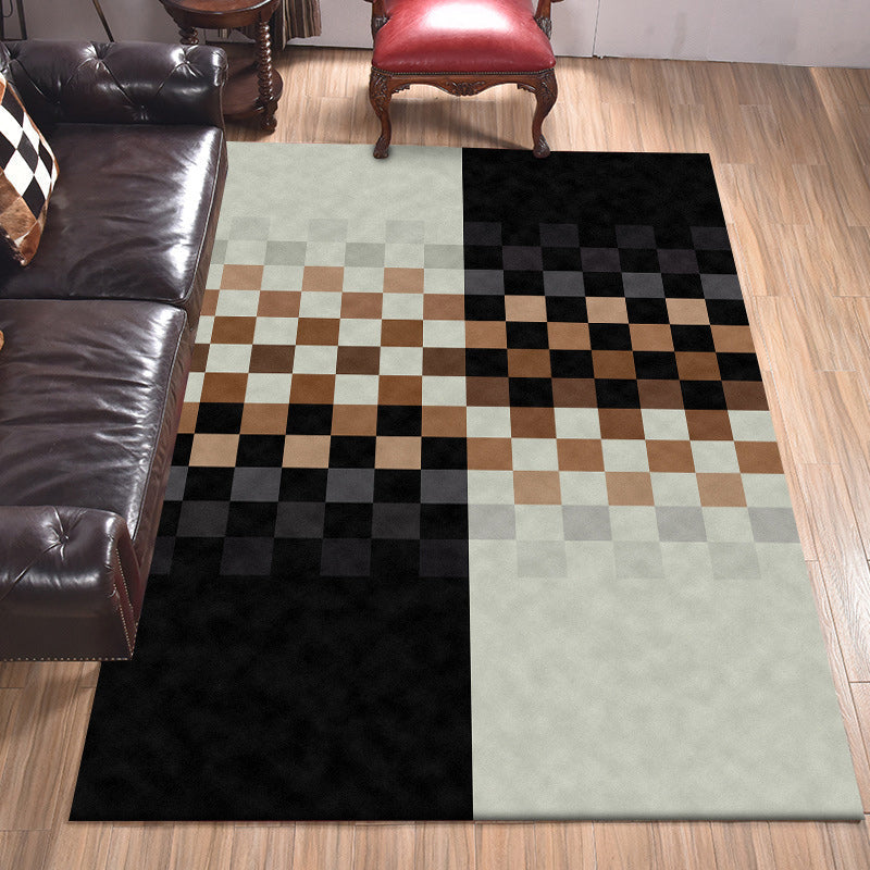 Black and ivory bedroom carpet novelty mosaic color block pattern rug polyester non-slip washable carpet