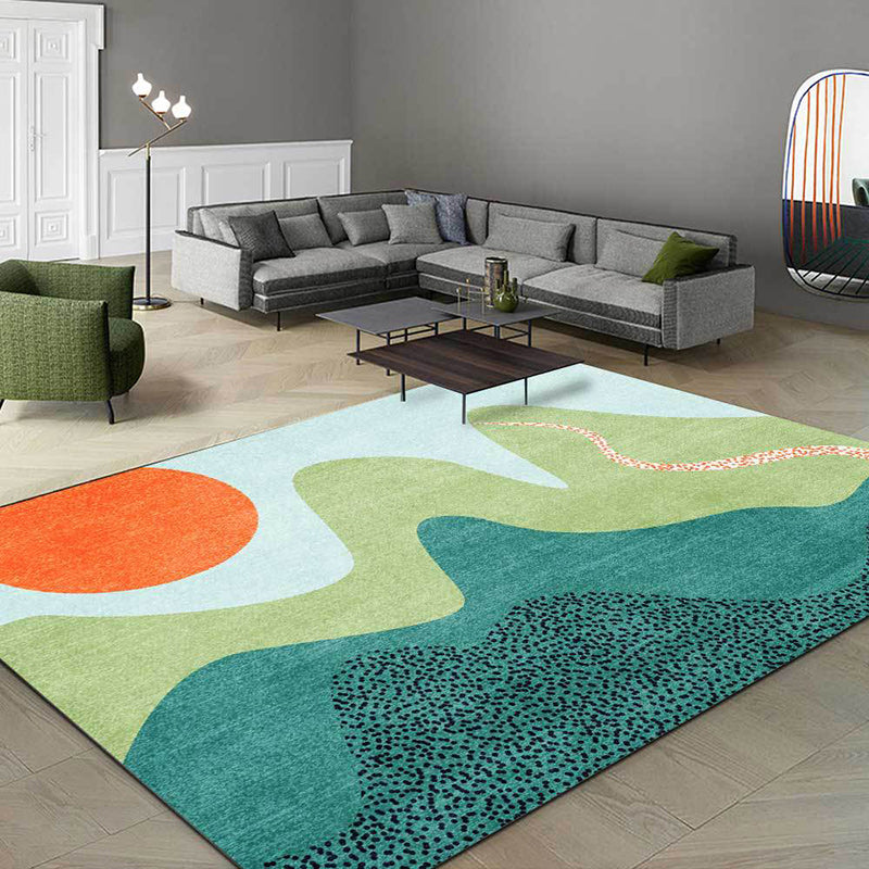 Multicolor Bedroom Rug Novelty Color Block Sun Hill Pattern Area Rug Polyester Non-Slip Washable Rug