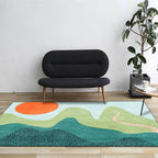 Multicolor Bedroom Rug Novelty Color Block Sun Hill Pattern Area Rug Polyester Non-Slip Washable Rug