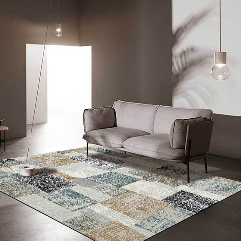 Gray Bedroom Carpet Novelty Color Block Pattern Area Rug Polyester Non-Slip Pet-Friendly Rug