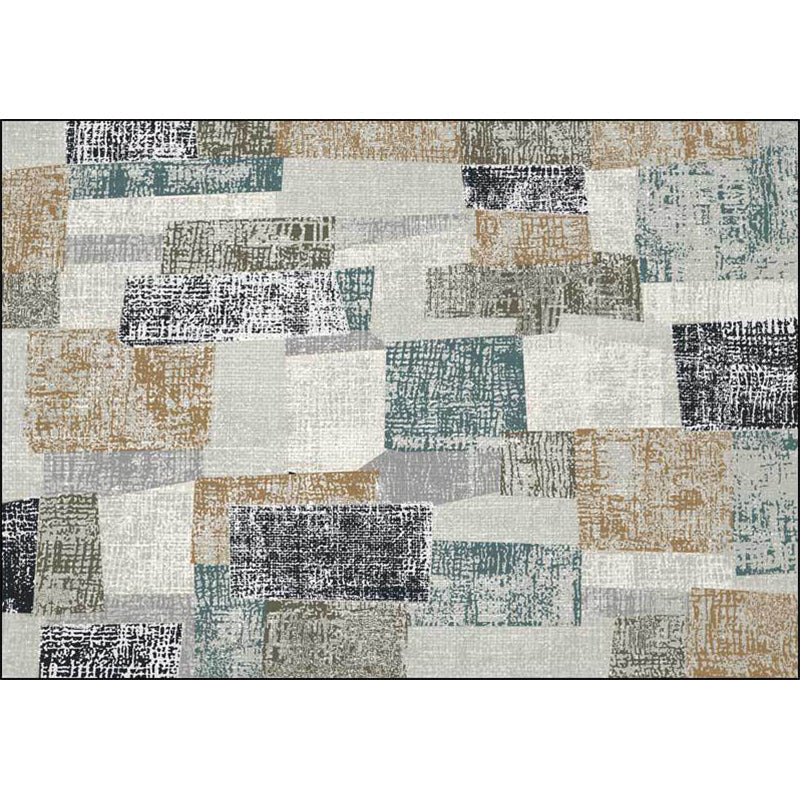 Gray Bedroom Carpet Novelty Color Block Pattern Area Rug Polyester Non-Slip Pet-Friendly Rug