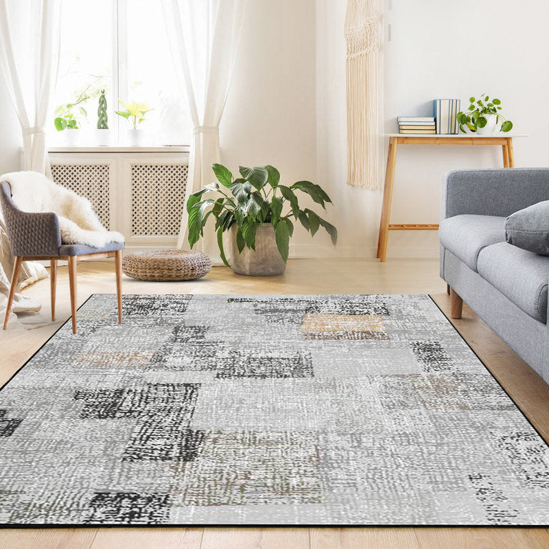 Gray Bedroom Carpet Novelty Color Block Pattern Area Rug Polyester Non-Slip Pet-Friendly Rug