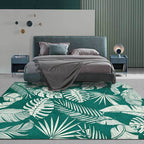Stylish Leaf Pattern Carpet Green Tropical Carpet Polyester Washable Non-Slip Back Area Rug for Living Room