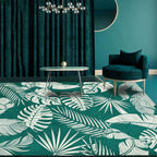 Stylish Leaf Pattern Carpet Green Tropical Carpet Polyester Washable Non-Slip Back Area Rug for Living Room