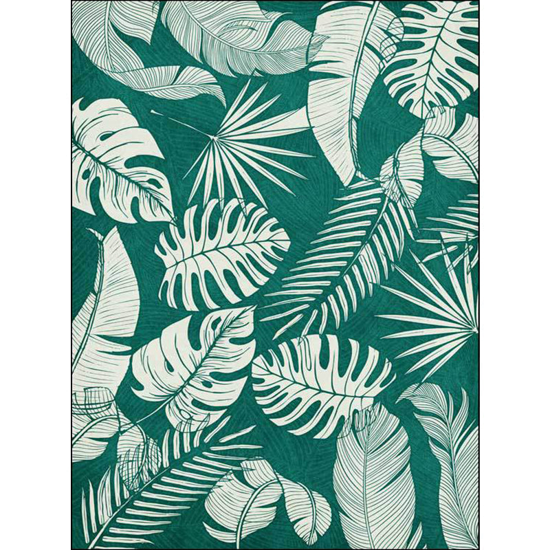 Stylish Leaf Pattern Carpet Green Tropical Carpet Polyester Washable Non-Slip Back Area Rug for Living Room
