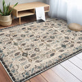 Vintage eclectic border rug with floral and botanical polyester washable stain-resistant rug for the bedroom