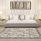 Vintage eclectic border rug with floral and botanical polyester washable stain-resistant rug for the bedroom