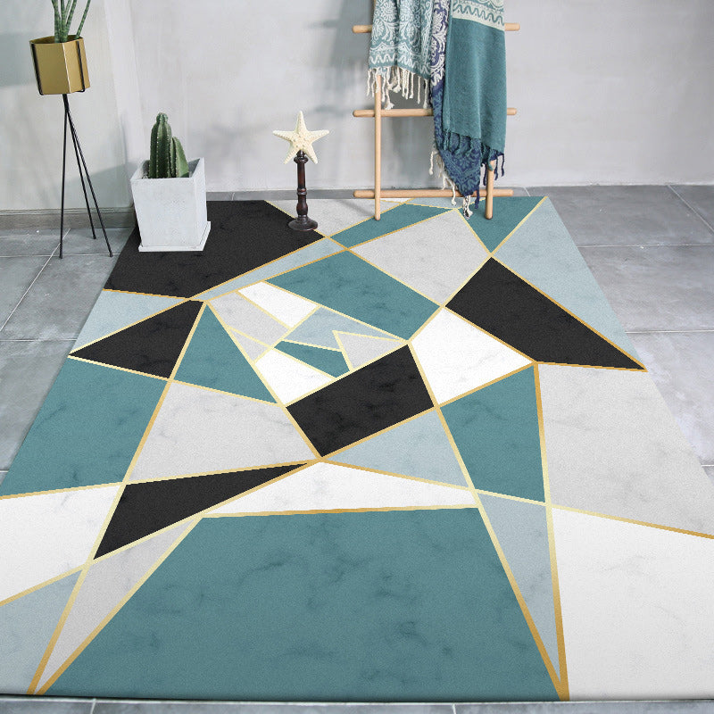 Stylish Color Box Rug Black and Green Simple Rug Polyester Washable Non-Slip Back Rug for the Living Room