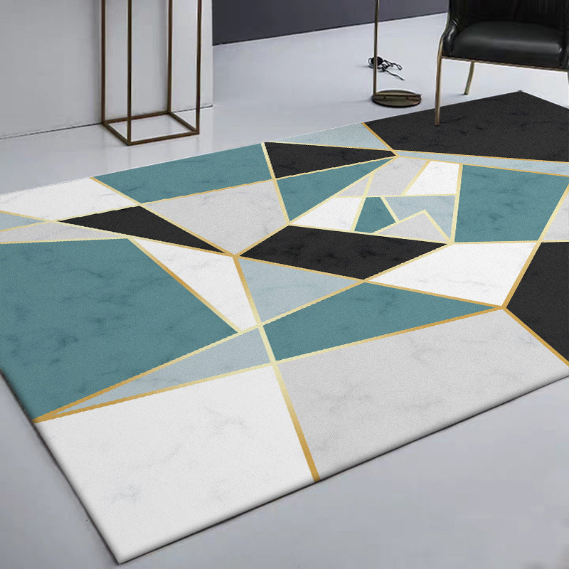 Stylish Color Box Rug Black and Green Simple Rug Polyester Washable Non-Slip Back Rug for the Living Room
