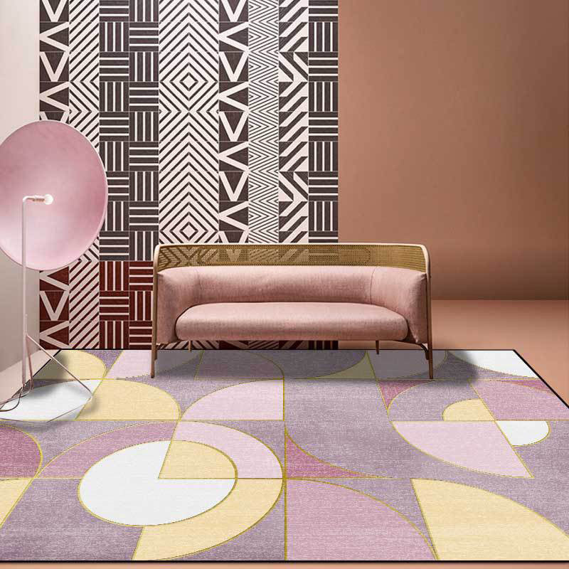 Pink and purple contemporary rug polyester color block rug machine washable non-slip rug for the living room
