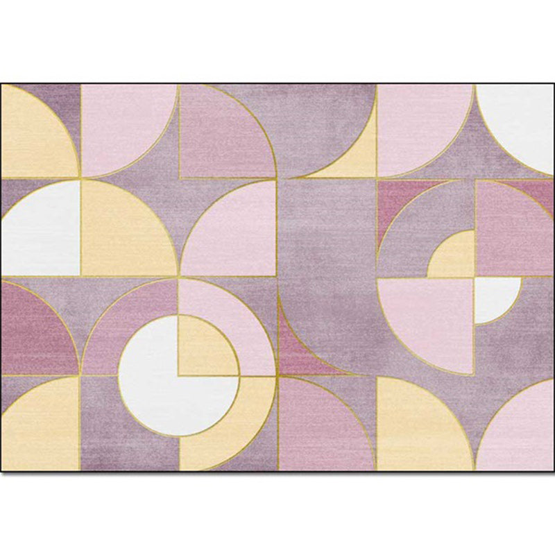 Pink and purple contemporary rug polyester color block rug machine washable non-slip rug for the living room