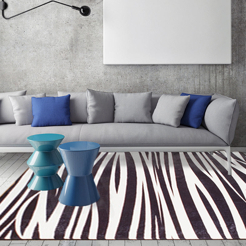 Modern Zebra Print Rug Black and White Rug Power Loom Washable Rug for the Living Room