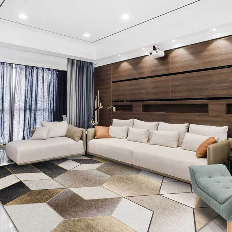 Creative geometric pattern rug brown and black casual rug polyester washable non-slip backing rug for living room