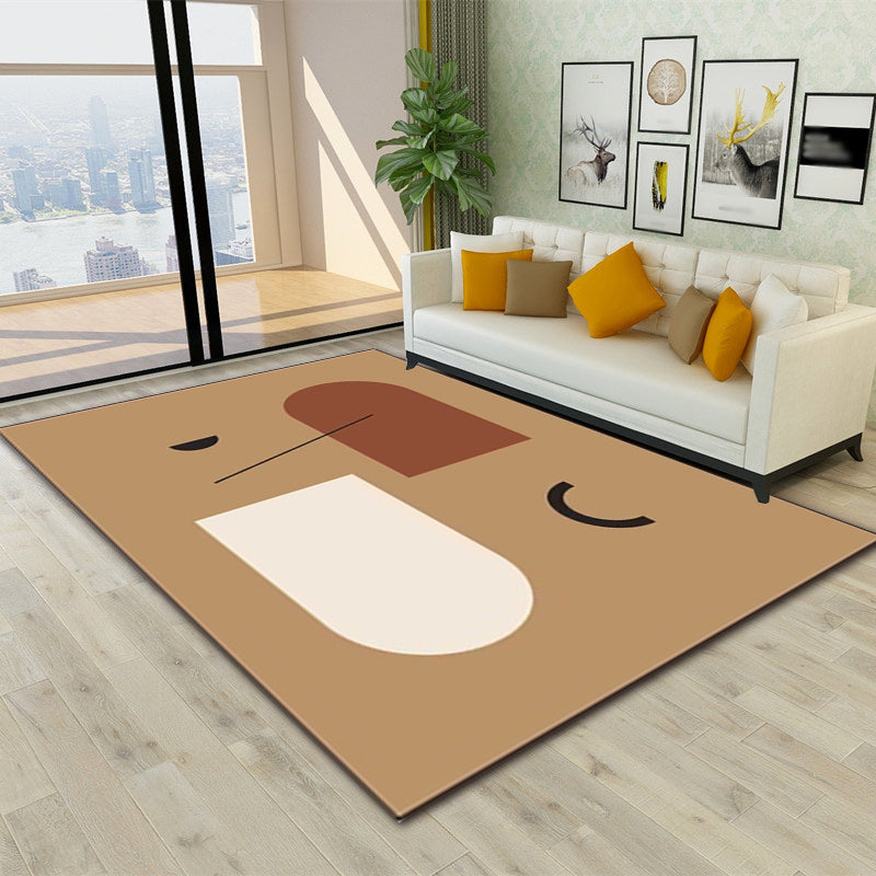 Contemporary abstract carpet light brown and white polyester rug machine washable non-slip rug for the bedroom