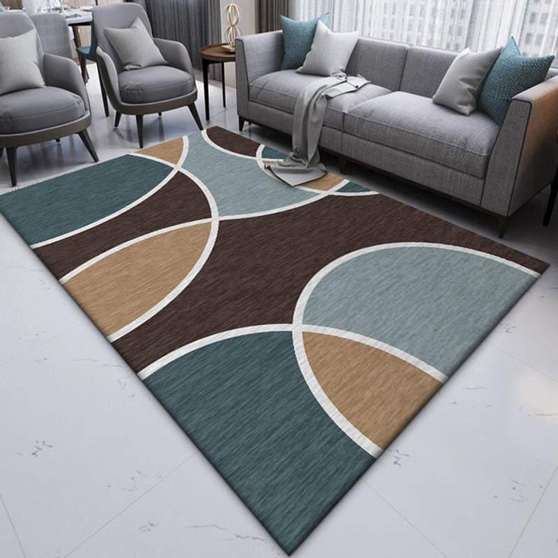 Stylish color-block carpet brown and blue modern carpet polyester washable non-slip backing carpet for the living room