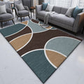 Stylish color-block carpet brown and blue modern carpet polyester washable non-slip backing carpet for the living room