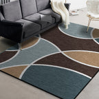 Stylish color-block carpet brown and blue modern carpet polyester washable non-slip backing carpet for the living room